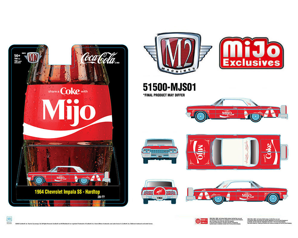 (PRE-ORDER 2026) M2 Machines 1:64 Coca Cola ” Share A Coke with Mijo” 1964 Chevrolet Impala SS Lowriders 51500-MJS01