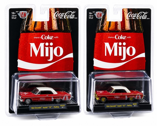 M2 Machines 1:64 Coca Cola ” Share A Coke with Mijo” 1964 Chevrolet Impala SS Lowriders 51500-MJS01