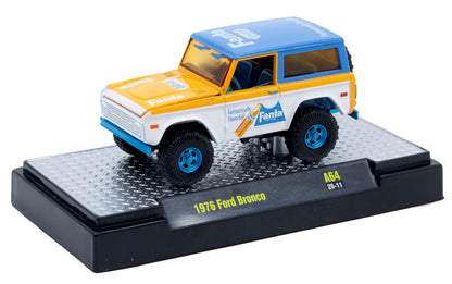 CHASE CAR – M2 Machines 1:64 1976 Ford Bronco – Fanta Coca-Cola Release A64 – Blue Chrome Wheels – 52500-A64-C-CHASE