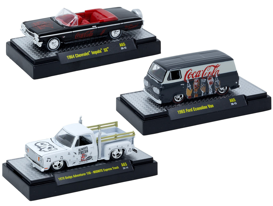 M2 Machines 1:64 Coca-Cola Series Release A65 – Ensemble de 3 véhicules – 52500-A65