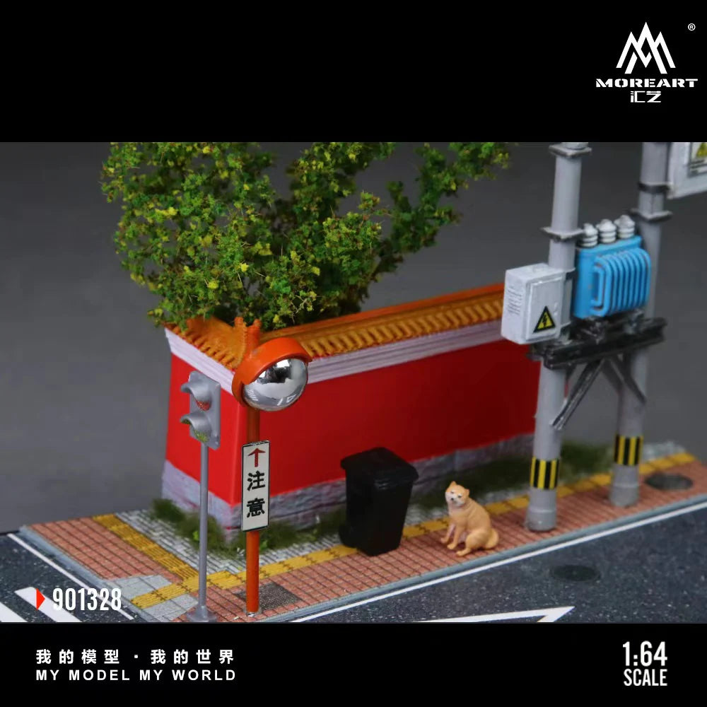 Coin de rue urbain avec mur rouge MoreArt 1:64 MO901328