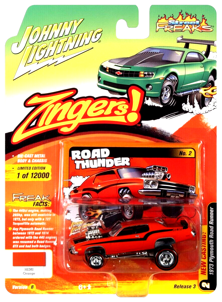 Johnny Lightning 1:64 1973 Plymouth Road Runner Zinger Hemi Orange - Street Freaks - JLSF021-3B-2