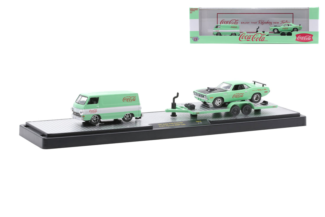 M2 Machines -Coca-Cola-1967 Dodge A100 Panel Van &amp; 1971 Plymouth HEMI Cuda (M2 Machines Auto-Haulers 56000-TW16)