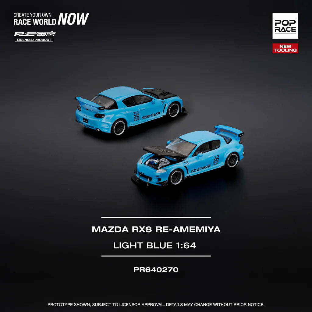 (PRE-0RDER 2025) POPRACE 1/64, MAZDA RX-8 RE-AMEMIYA - LIGHT BLUE