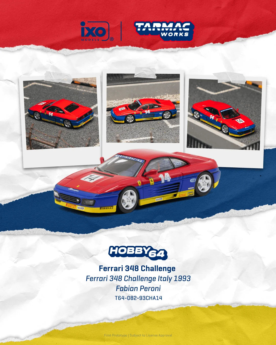 (PRE-ORDER 2026/2027) Tarmac Works 1:64 Ferrari 348 Challenge – Ferrari 348 Challenge Italy 1993 – Fabian Peroni – Hobby64 – T64-082-93CHA14
