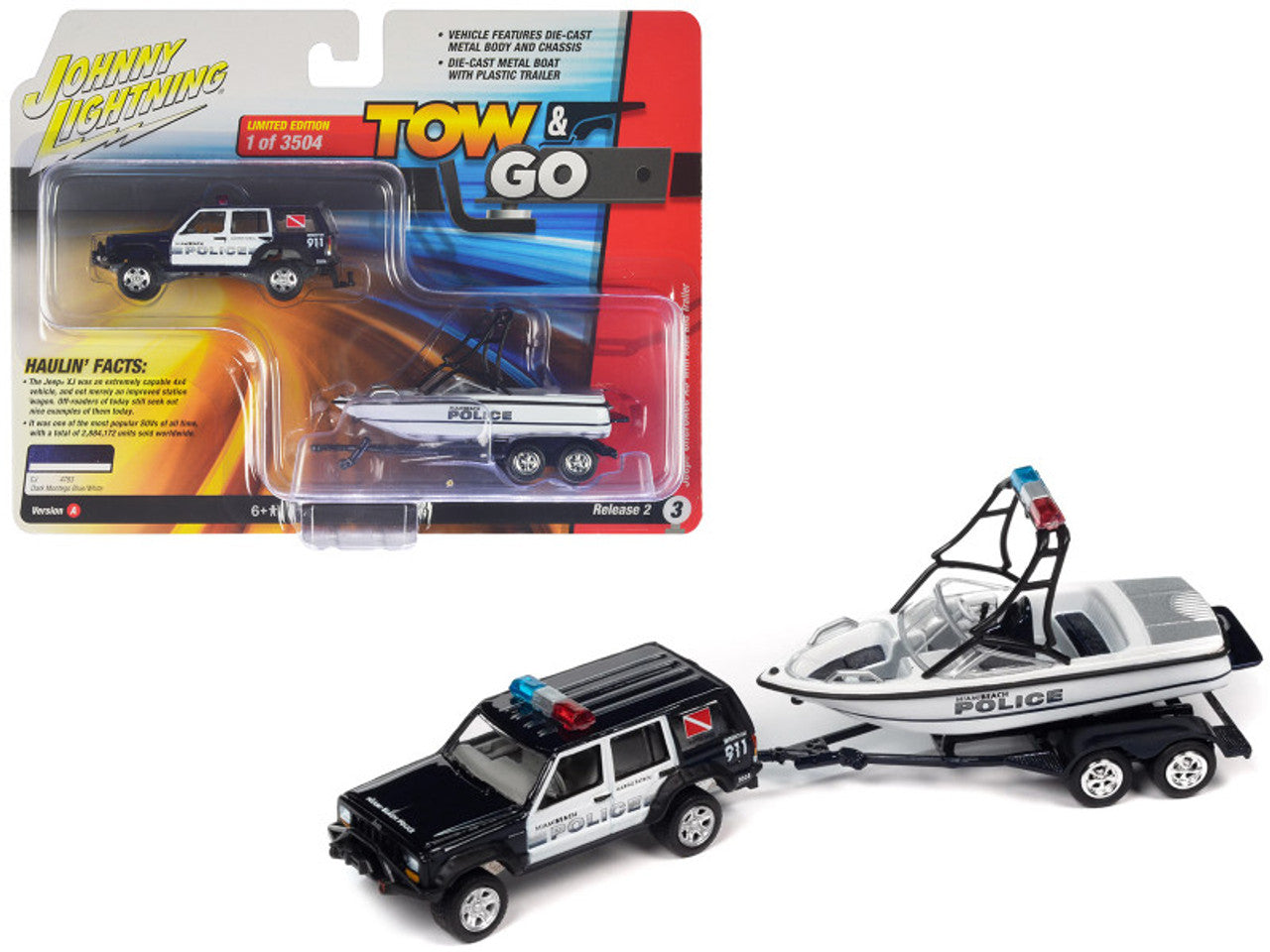 Miami Beach Police -1988 Jeep Cherokee with Mastercraft Boat and Trailer