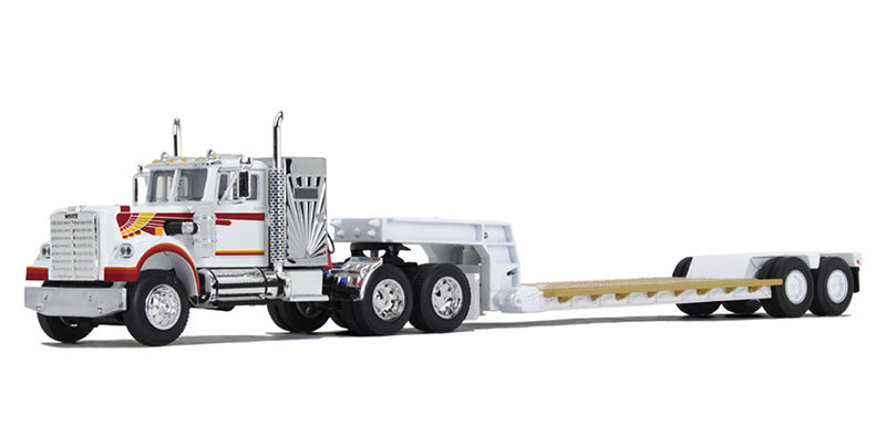 White Western Star 4900 with 36&quot; Vintage Sleeper and Rogers Vintage Lowboy Trailer
