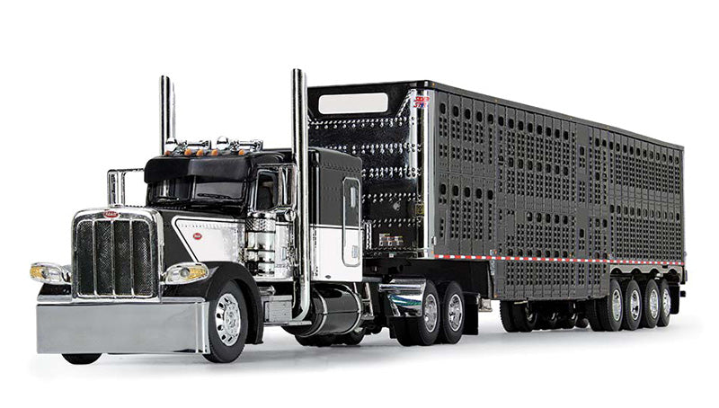 Peterbilt Model 389 with 63&quot; Flat Top Sleeper in White and Black and Wilson Silverstar Livestock Trailer