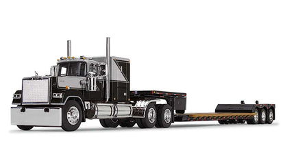 Mack Super-Liner with 60" Flat Top Sleeper and Fontaine Renegade LXT40 Lowboy Trailer with Flip Axle in Black and Grey