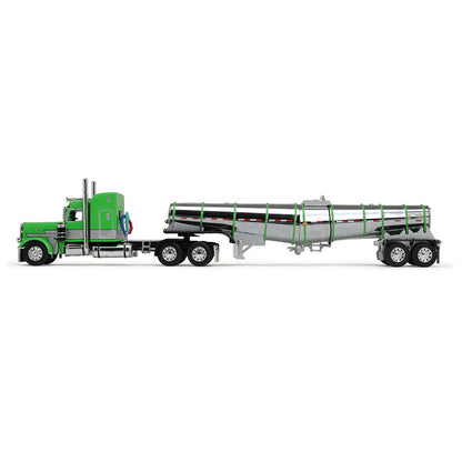 Peterbilt Model 389 With 48" Mid-Roof Sleeper &amp; Polar Deep Drop Trailer (Green/Silver/Black)