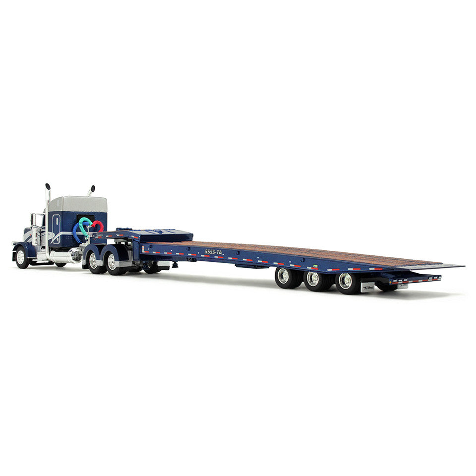 Peterbilt Model 389 With 48" Mid-Roof Sleeper &amp; Talbert 5553T Traveling Axle Trailer (Rich Blue/Silver)