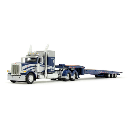 Peterbilt Model 389 With 48" Mid-Roof Sleeper &amp; Talbert 5553T Traveling Axle Trailer (Rich Blue/Silver)