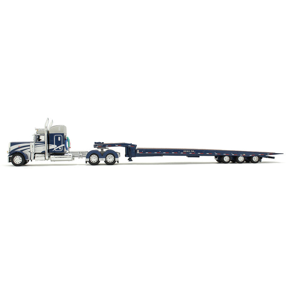 Peterbilt Model 389 With 48" Mid-Roof Sleeper &amp; Talbert 5553T Traveling Axle Trailer (Rich Blue/Silver)