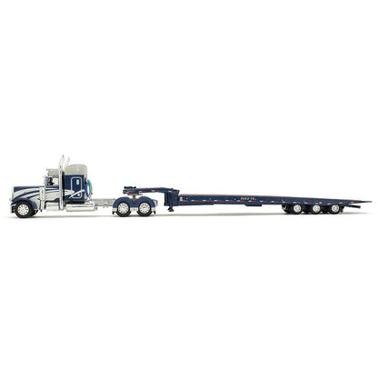 Peterbilt Model 389 With 48" Mid-Roof Sleeper &amp; Talbert 5553T Traveling Axle Trailer (Rich Blue/Silver)