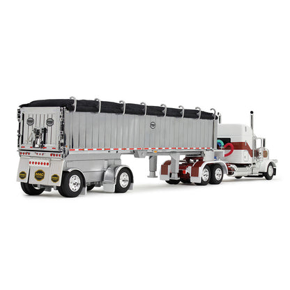 Peterbilt Model 389 With 48" Mid-Roof Sleeper &amp; MAC Coal End Dump Trailer (White/Red/Gold)