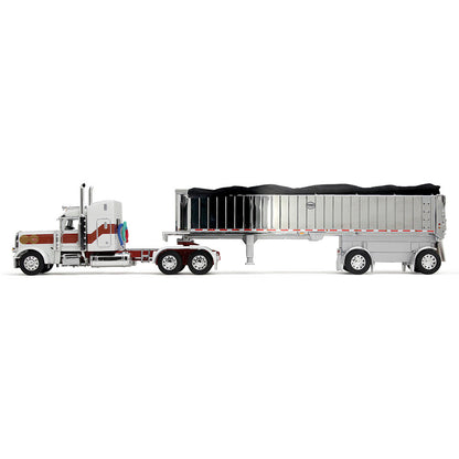 Peterbilt Model 389 With 48" Mid-Roof Sleeper &amp; MAC Coal End Dump Trailer (White/Red/Gold)