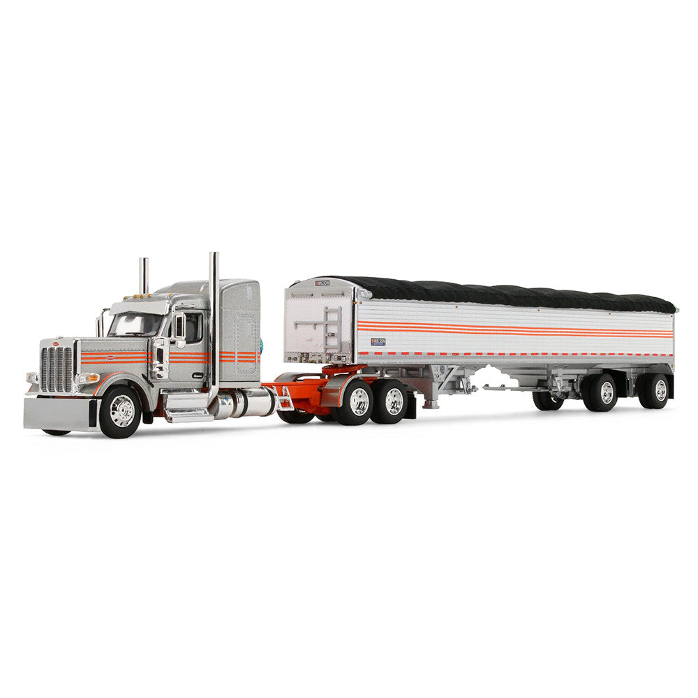First Gear 1:64 Peterbilt Model 589 Silver/Orange with 50’ Wilson Pacesetter Grain Trailer – 60-2173