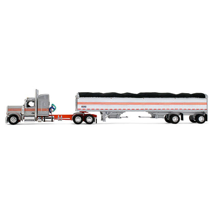 First Gear 1:64 Peterbilt Model 589 Silver/Orange with 50’ Wilson Pacesetter Grain Trailer – 60-2173