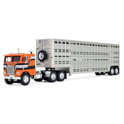 Freightliner COE orange/noir avec remorque Wilson Vintage Livestock 45’ – First Gear 1:64 (60-2290)