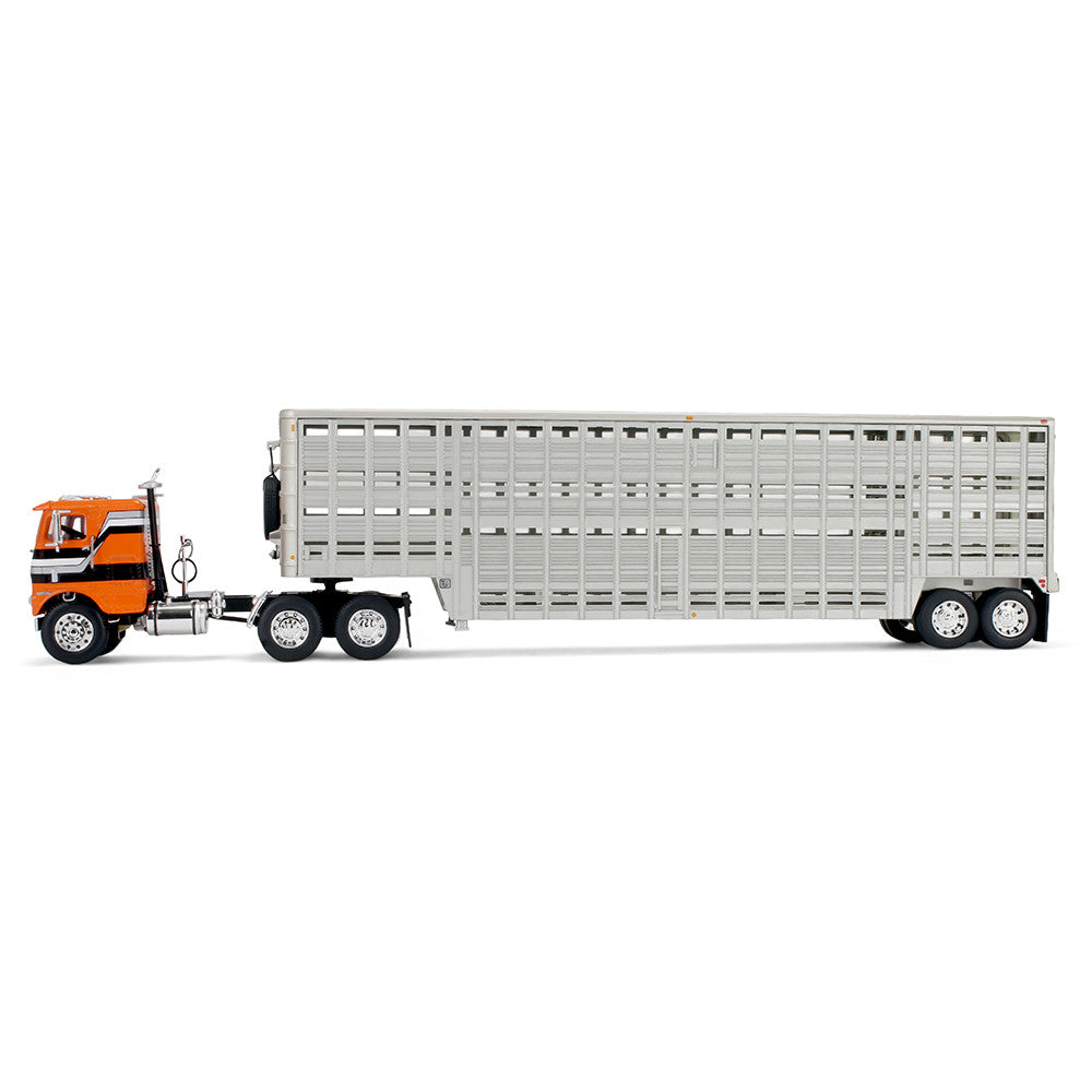 Freightliner COE orange/noir avec remorque Wilson Vintage Livestock 45’ – First Gear 1:64 (60-2290)