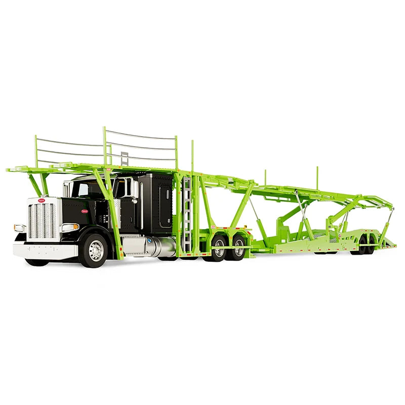 (PRE-ORDER 2026/2027) DCP by First Gear 1:64 Peterbilt 389 Semi Truck with Boydstun 9106-48EZ Car Carrier Trailer – Black &amp; Green 60-2317