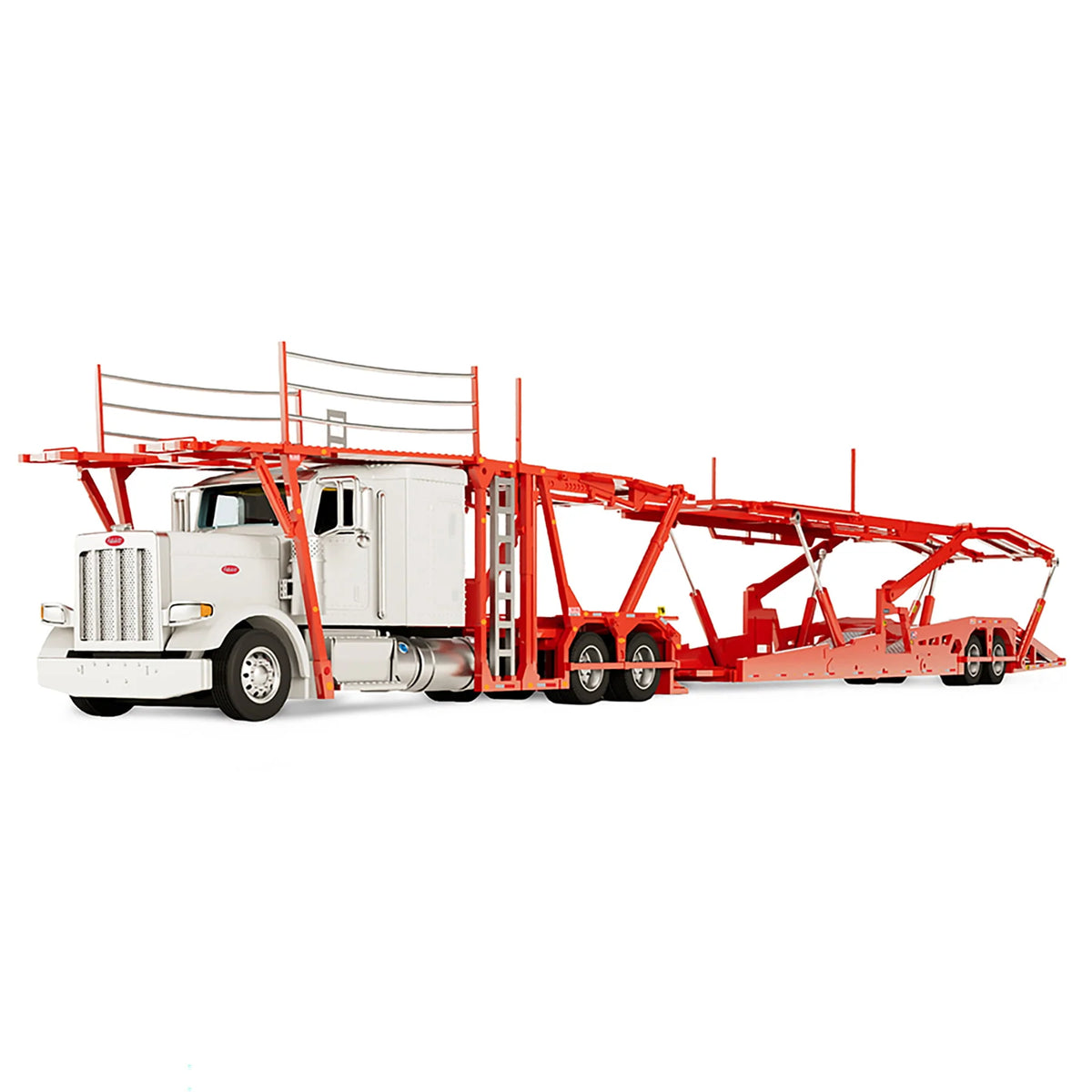 (PRE-ORDER 2026/2027) DCP by First Gear 1:64 Peterbilt 389 avec remorque porte-voitures Boydstun 9106-48EZ – Blanc et rouge – Exclusivité Outback Toys 60-2319