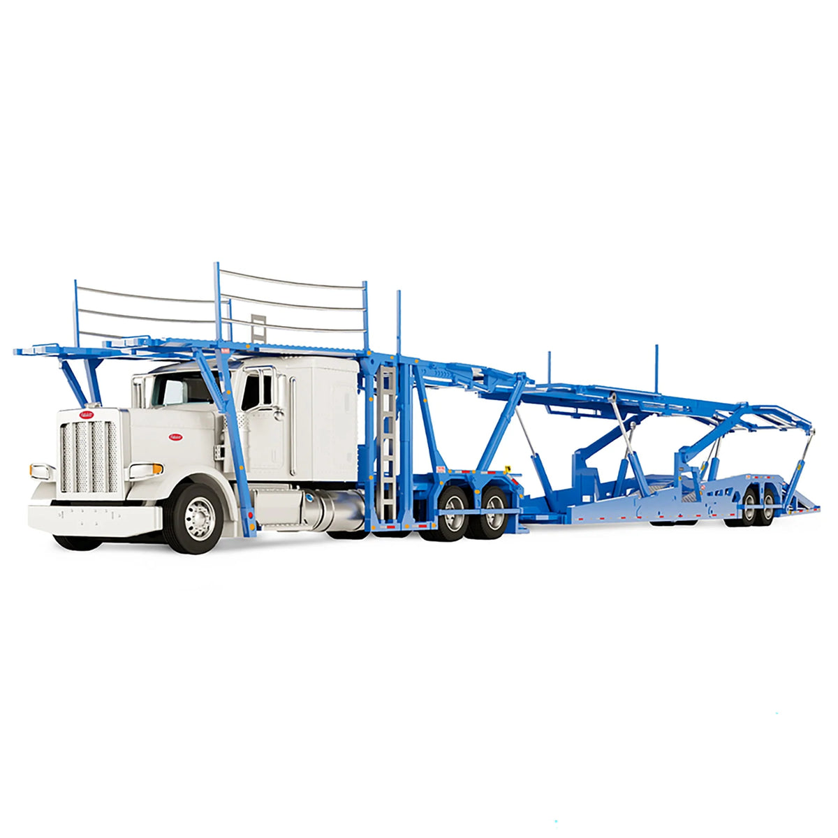 (PRE-ORDER 2026/2027) DCP by First Gear 1:64 Peterbilt 389 avec remorque porte-voitures Boydstun 9106-48EZ – Blanc et bleu – Exclusivité Outback Toys 60-2320
