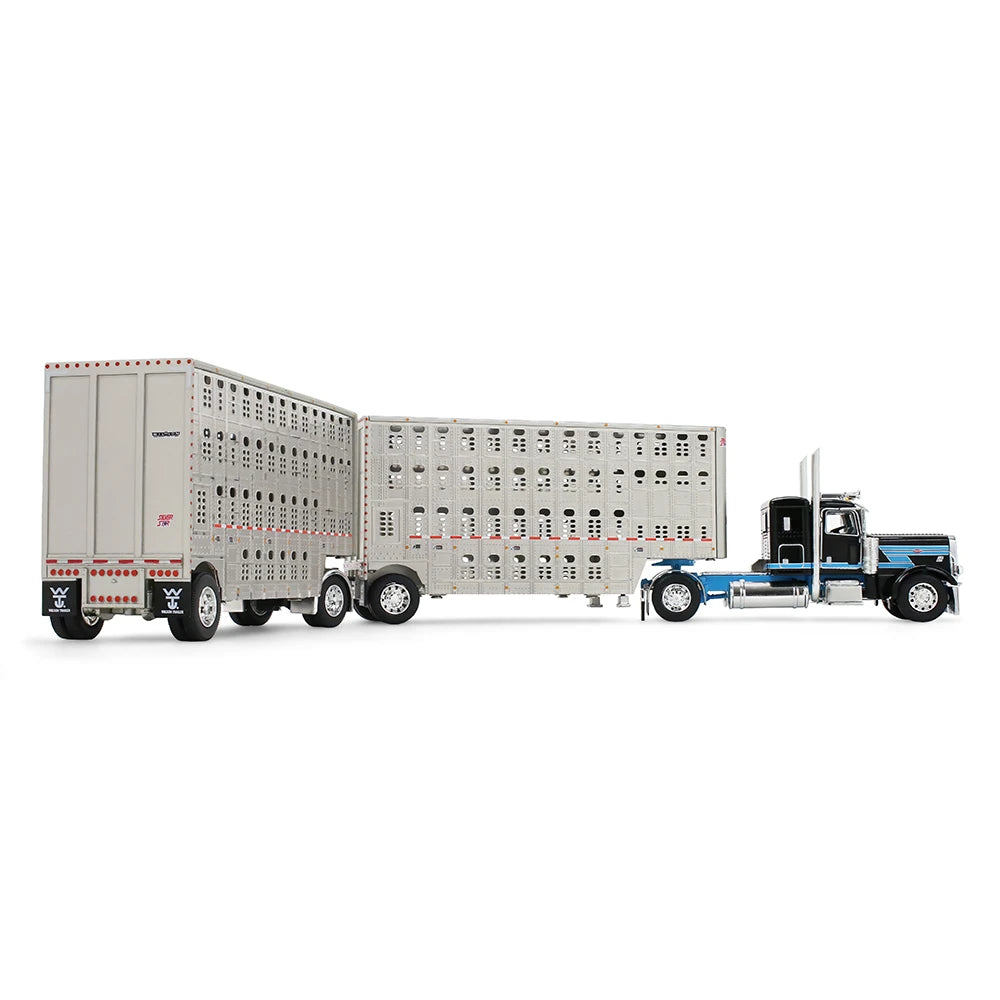 DCP by First Gear 1:64-Camion semi-remorque avec deux remorques à bétail Wilson Silverstar – Noir/Cyan) 60-2341