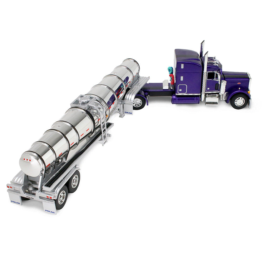 Peterbilt 379 « Wild Orchid » avec cabine-couchette Mid-Roof de 63 po et remorque surbaissée Polar 60-2354
