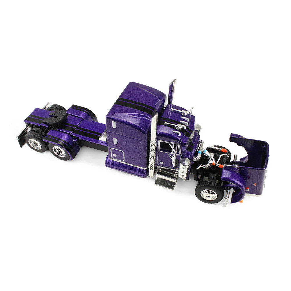 Peterbilt 379 « Wild Orchid » avec cabine-couchette Mid-Roof de 63 po et remorque surbaissée Polar 60-2354