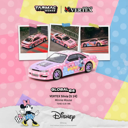 Tarmac Works Global64 1:64-VERTEX Silvia (S14) Minnie Mouse T64G-018-MN 