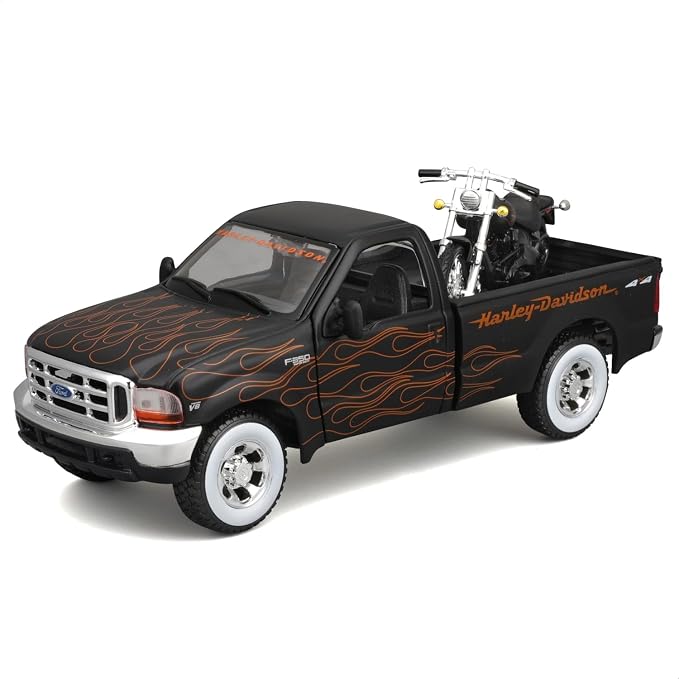 Maisto 1:24 1999 Ford F-350 with Harley-Davidson FXSTB Night Train – H-D Custom – 32181BK