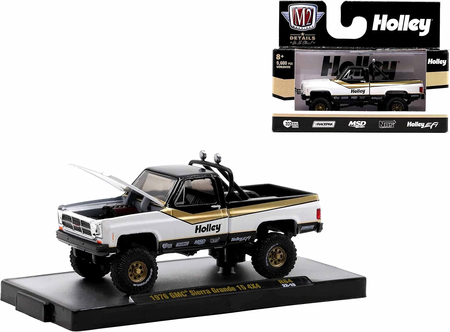 Holley-1976 Sierra Grande 15 4x4 Pickup Truck Black with White and Gold Stripes-Auto Meets Release 64