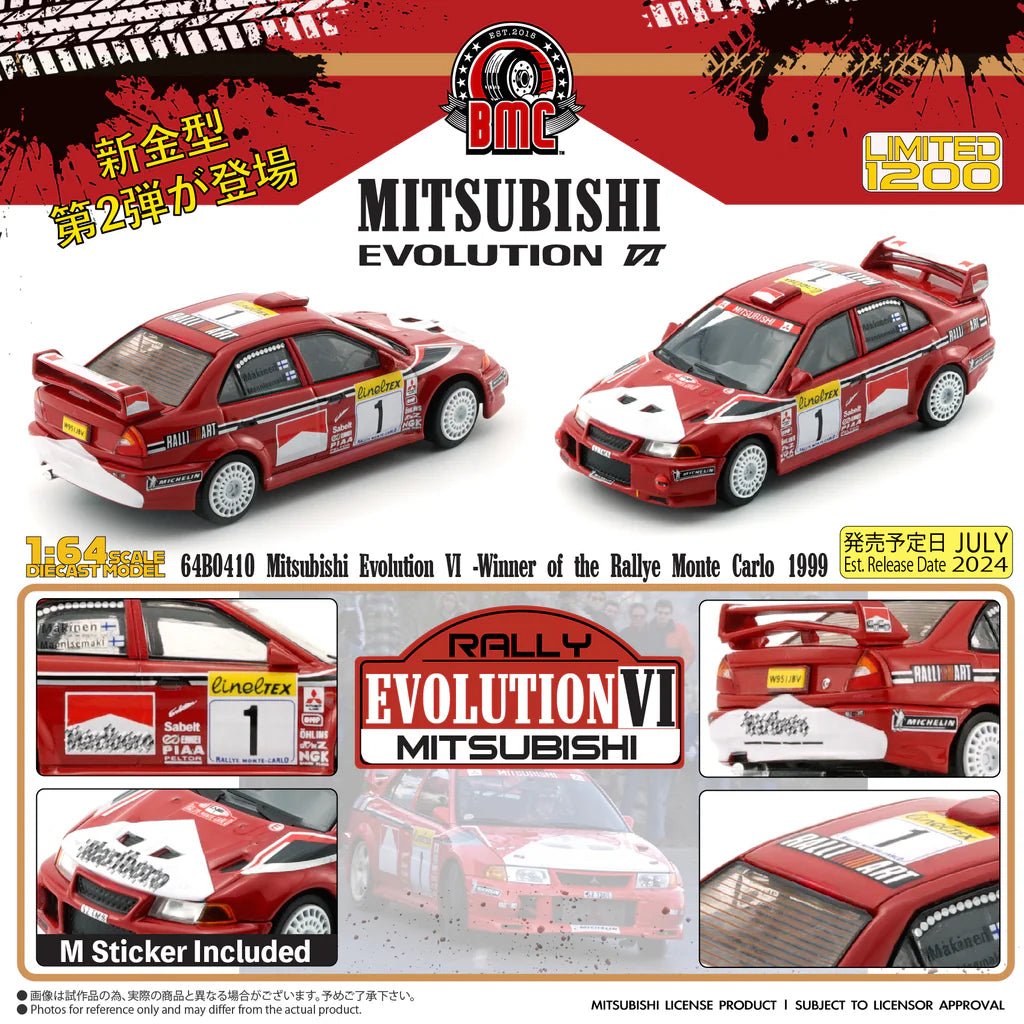 (PRE-ORDER 2025) BM CREATIONS 1/64 - Mitsubishi Lancer EVO VI - Rally Monte Carlo 1999 Winner 