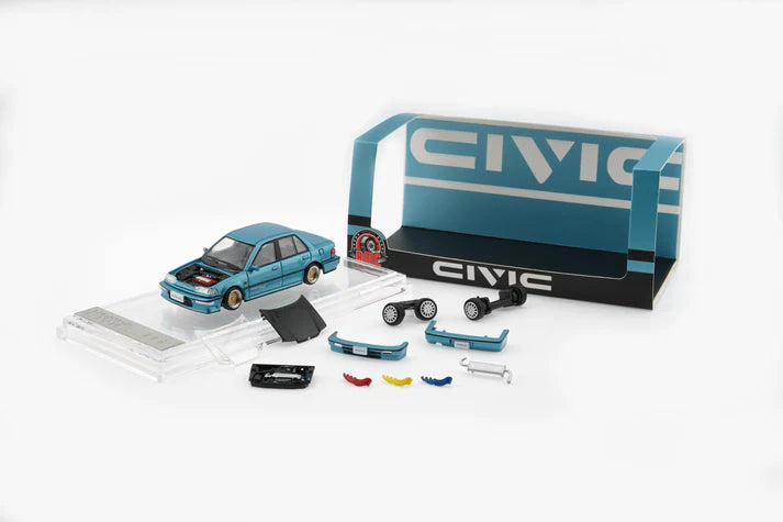 (PRE-ORDER 2026) Honda Civic EF2 1991 Custom Blue with Black Bonnet LHD 1:64 BM Creations 64B0472