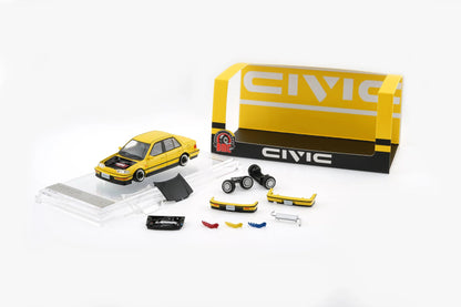 (PRE-ORDER 2026) Honda Civic EF2 1991 Custom Yellow with Black Bonnet LHD 1:64 BM Creations 64B0470