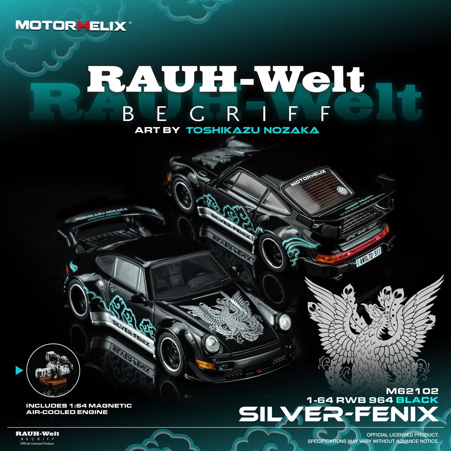 (PRE-ORDER 2026) Motorhelix 1/64 - RWB 964 Black SILVER-FENIX (M6210)