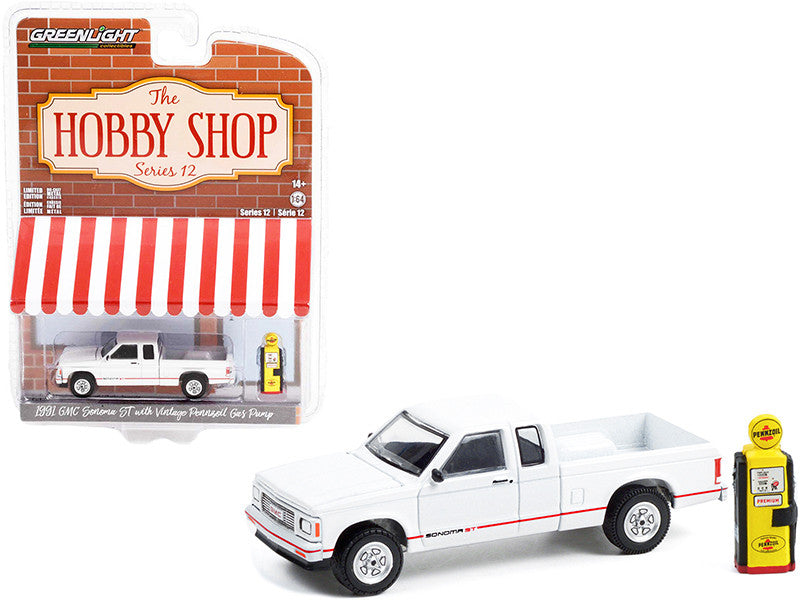 1991 GMC Sonoma ST Pickup Truck White and Vintage "Pennzoil" Gas Pump, "The Hobby Shop" Series 15