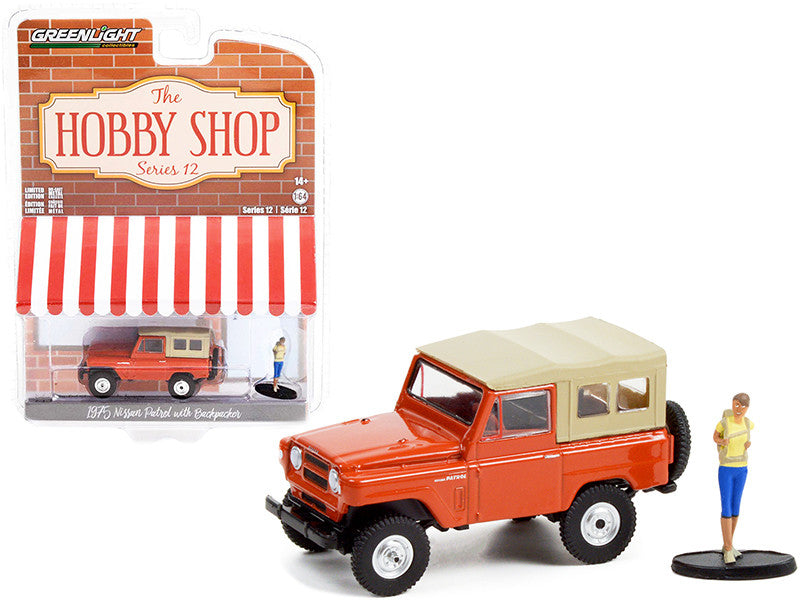 1975 Nissan Patrol Orange with Tan Top and Backpacker Figurine, "The Hobby Shop" Series 15
