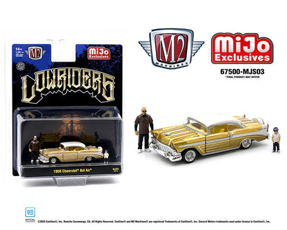 M2 Machines 1:64 Diorama Series 1956 Chevrolet Bel Air Lowriders with 2 Dad &amp; Son Figures – Beige Gold – Mijo Exclusives  67500-MJS03