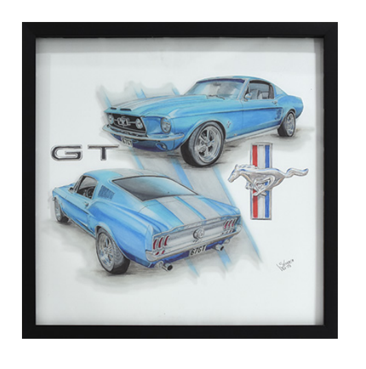 16"x16" Screen Printed Shadowbox - Ford Mustang GT