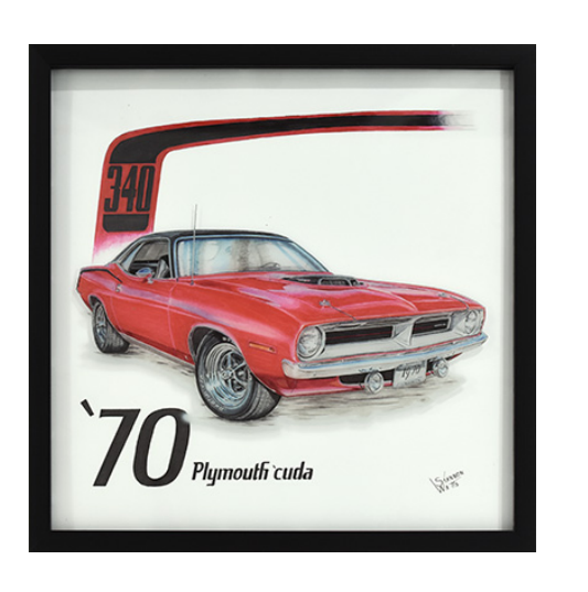 16"x16" Screen Printed Shadowbox - Plymouth Cuda 1970