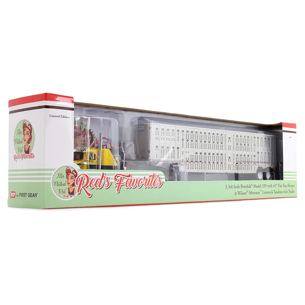 Peterbilt Model 359 Hank Cosper avec cabine couchette Flat Top de 63 po &amp; remorque à bétail Wilson Silverstar – DCP by First Gear 1:64 – 69-2265