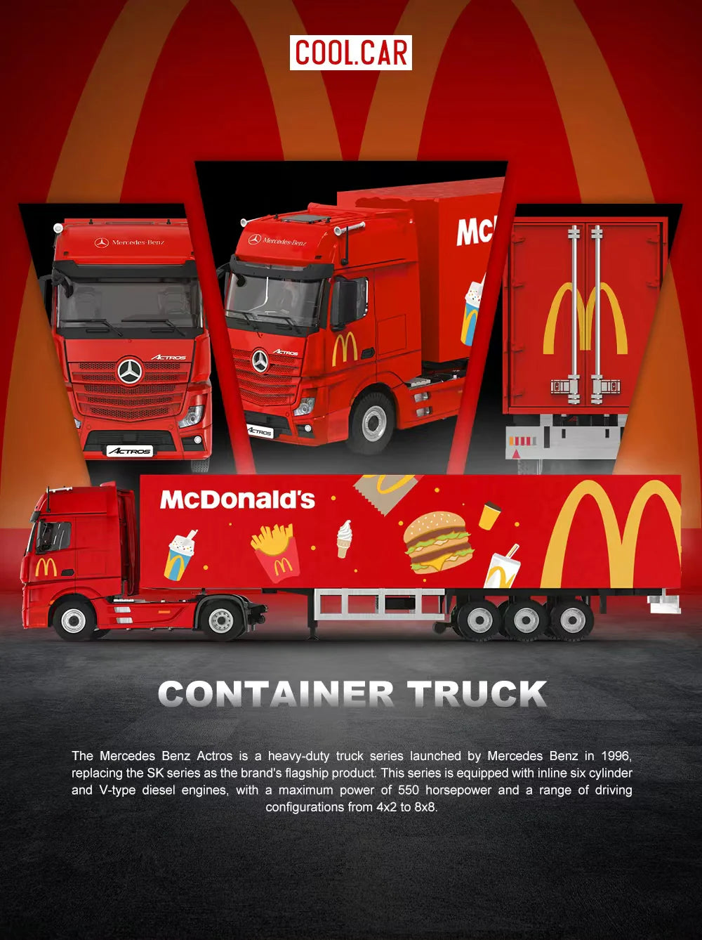 CoolCar 1/64 - Mercedes Benz Actros Contrainer Truck McDonald&