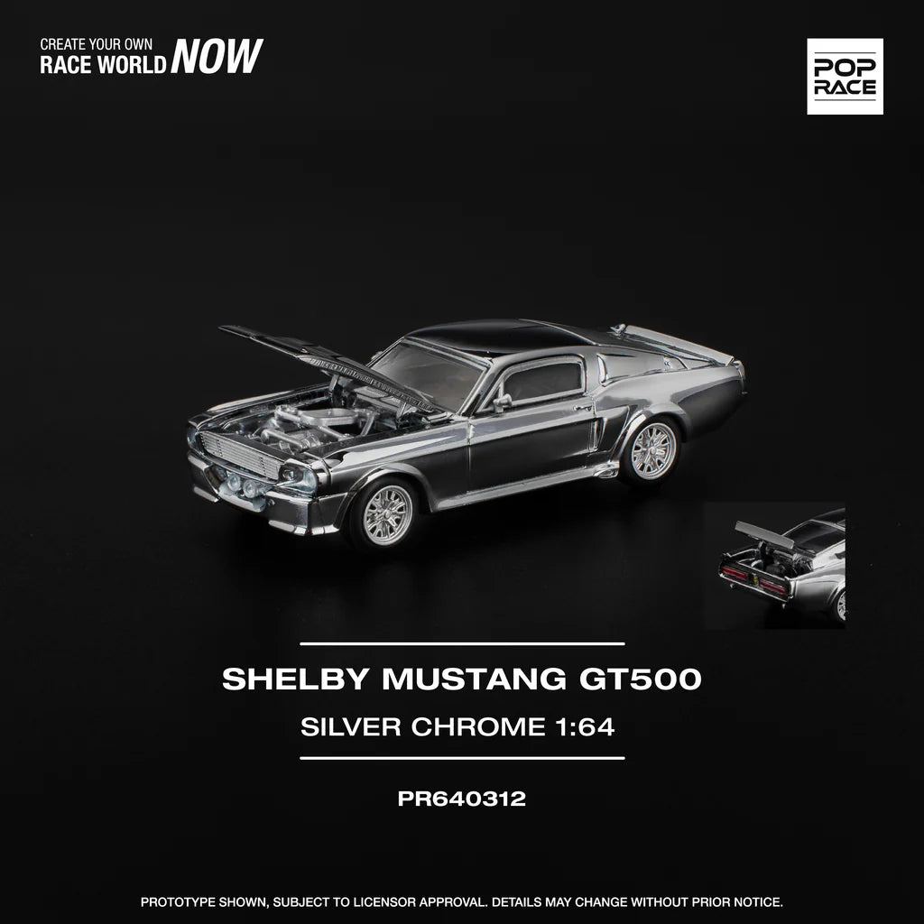 (PRE-0RDER 2025) POPRACE 1/64, SHELBY MUSTANG GT500 - SILVER CHROME, PR640312