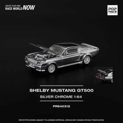 (PRE-0RDER 2025) POPRACE 1/64, SHELBY MUSTANG GT500 - SILVER CHROME, PR640312