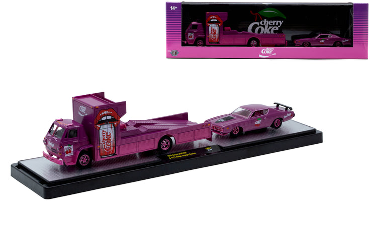 CHASE CARS Cherry Coke – 1966 Dodge L600 COE &amp; 1971 Dodge Charger Custom (CHASE-56000-TW44A) (M2 Machines Auto-Haulers Coca-Cola Release TW44)