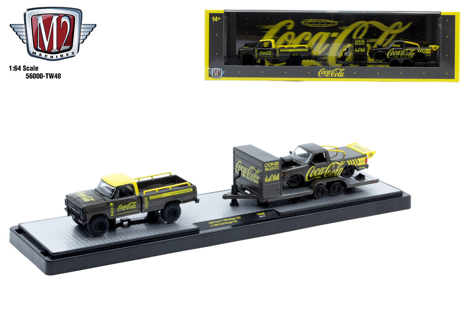 1969 Ford F-100 Ranger 4x4 &amp; 1995 Ford Ranger XLT – M2 Machines 1:64 Auto-Haulers Coca-Cola Release TW48 – 56000-TW48-B