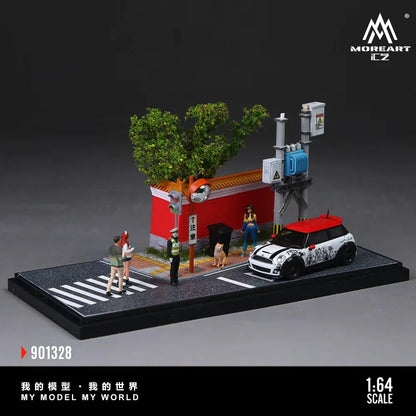 Coin de rue urbain avec mur rouge MoreArt 1:64 MO901328