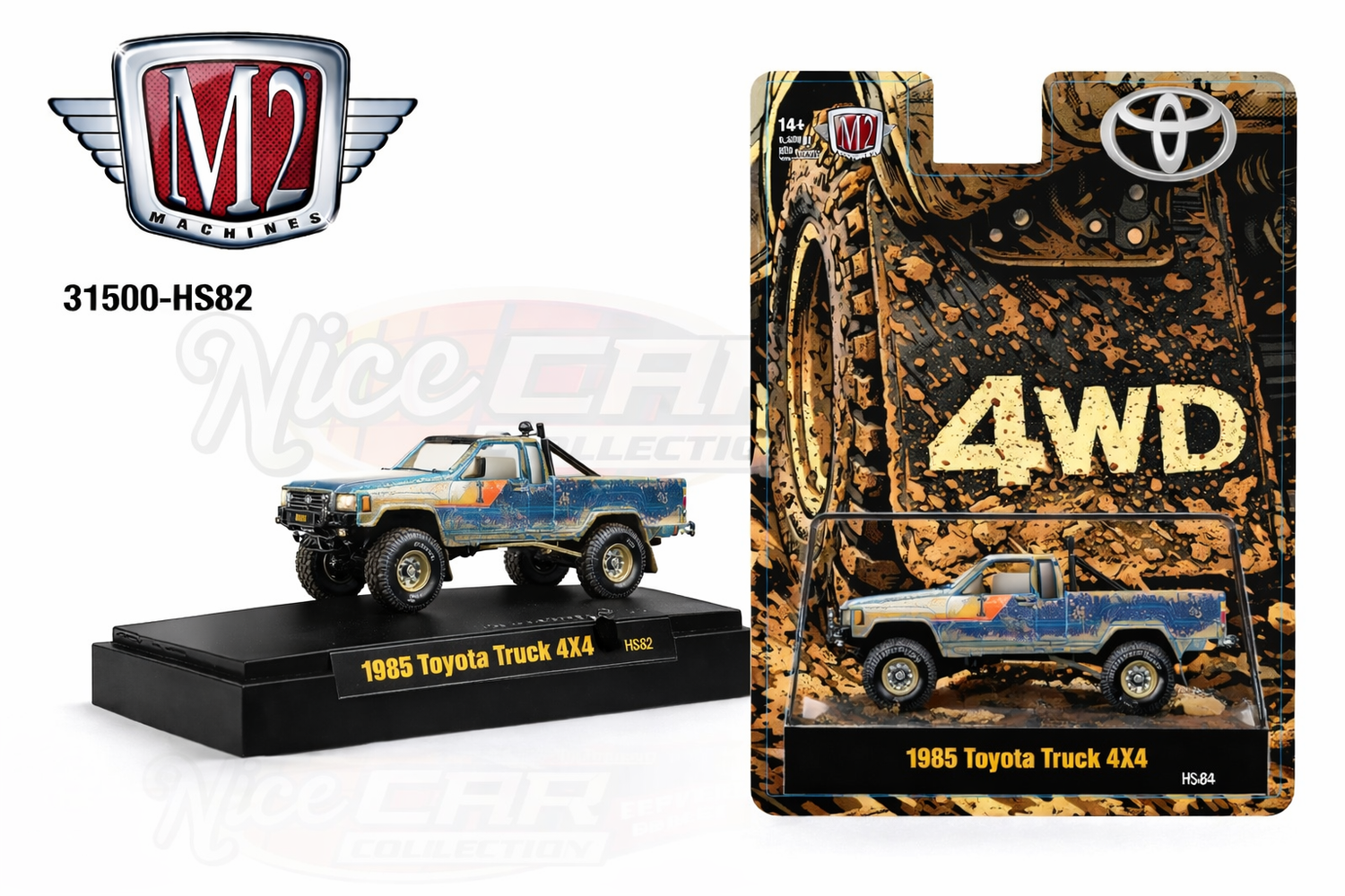 (PRE-ORDER 2026) M2 Machines 1:64-1985 Toyota Truck 4×4 Off Road – Blue Muddy- Hobby Exclusive  31500-HS82